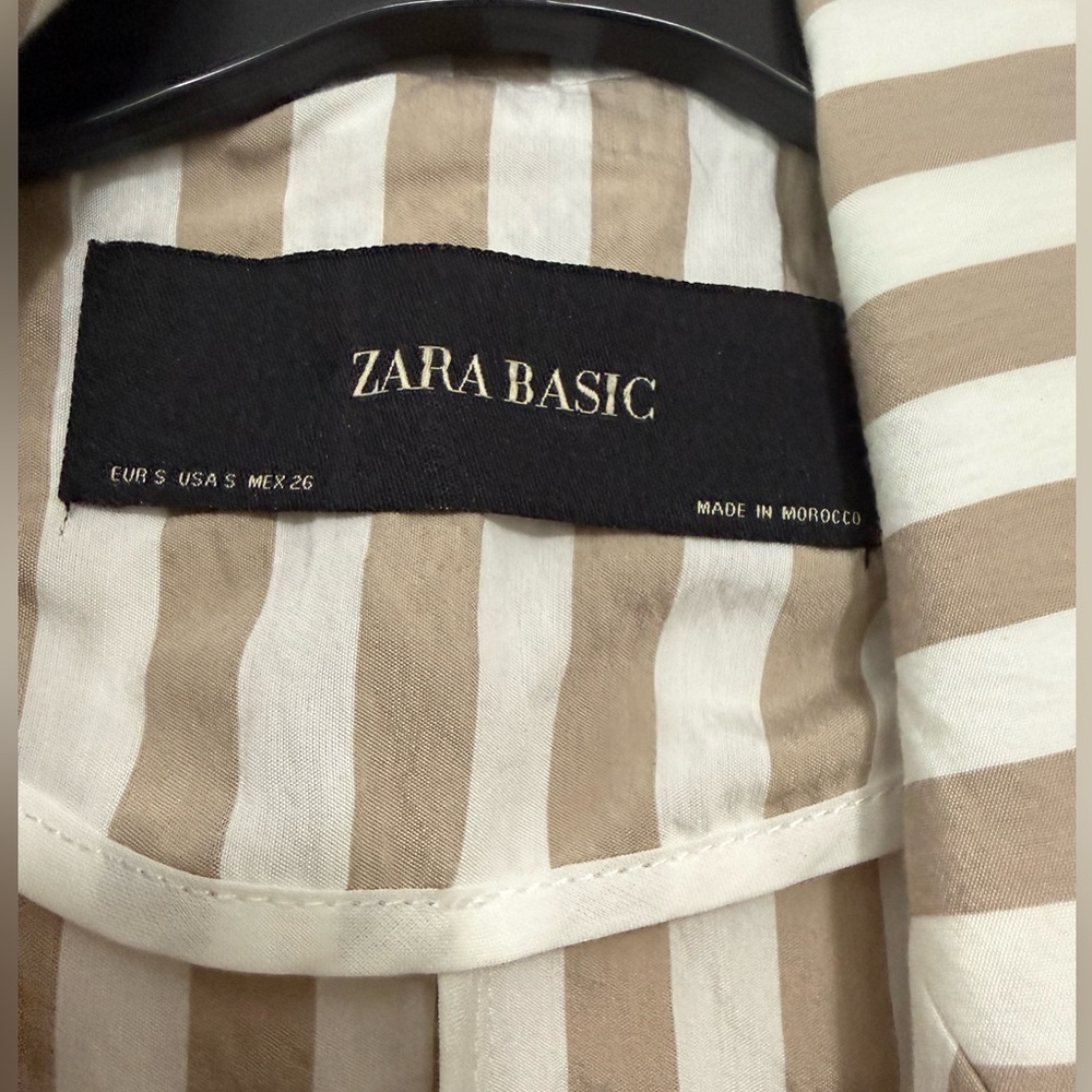 Zara Double Breasted blazer tan and white stripes lightweight size small - Picture 5 of 8
